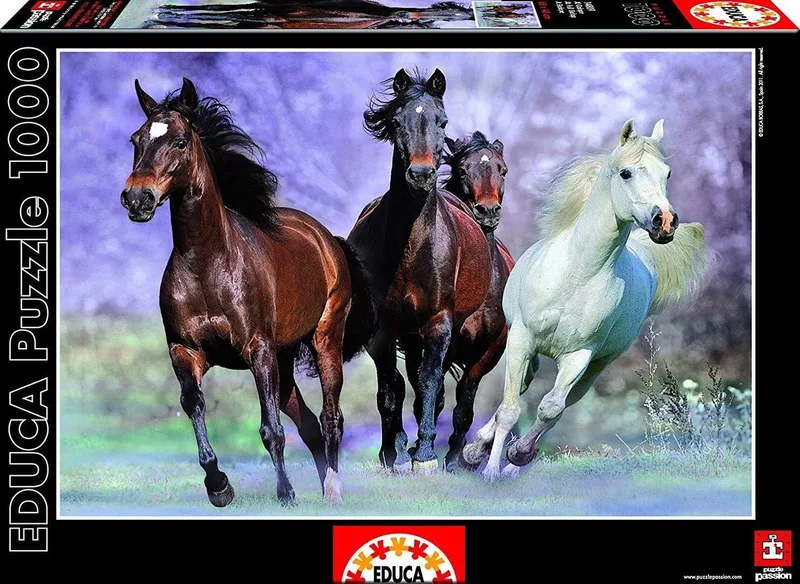 Legpuzzel - 1000 Stukjes - In Galop fra Educa, Flerfarvet-udgave – æske