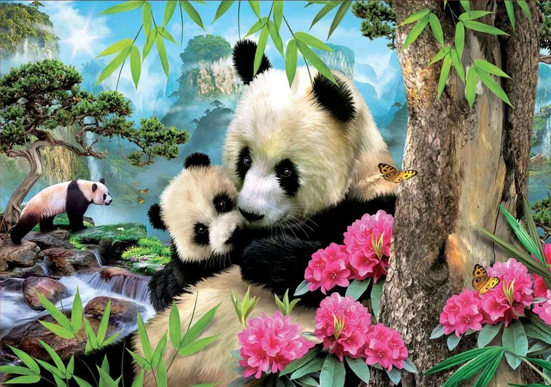 Legpuzzel - 1000 stukjes - Panda's från Educa, utgåva Flerfärgad – kartong