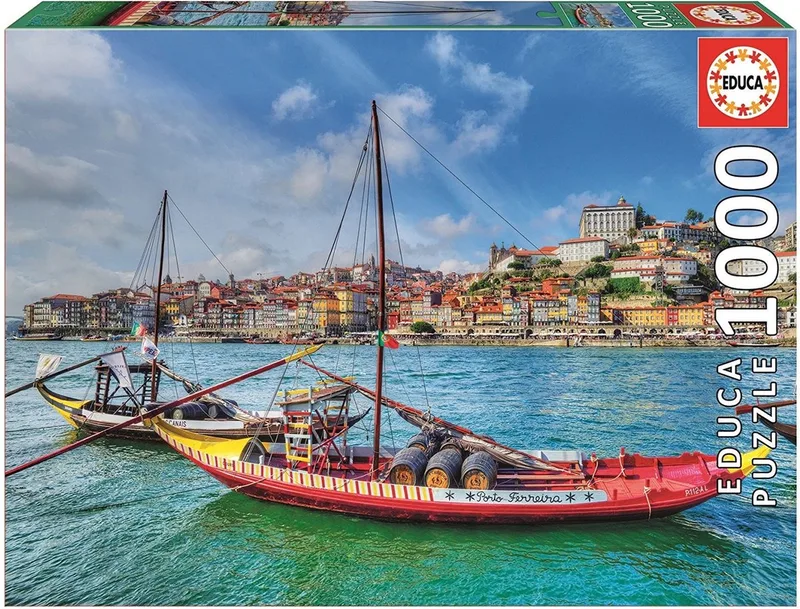 Legpuzzel - Boten voor de Kust van Porto - 1000 stukjes van Educa, editie Multi-coloured – doos