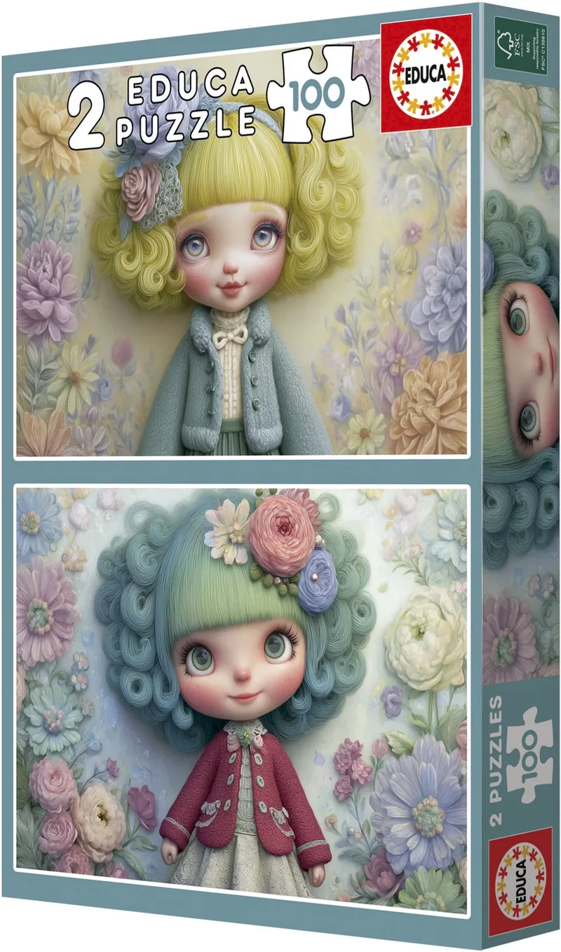 legpuzzel Flower Girls - 2 puzzels van 100 stukjes karton. de Educa, édition Multicolore – boîte
