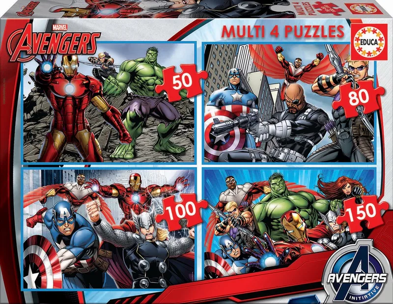 Marvel Avengers multi 4 puzzel 50-80-100-150 stukjes från Educa, utgåva Flerfärgad – kartong