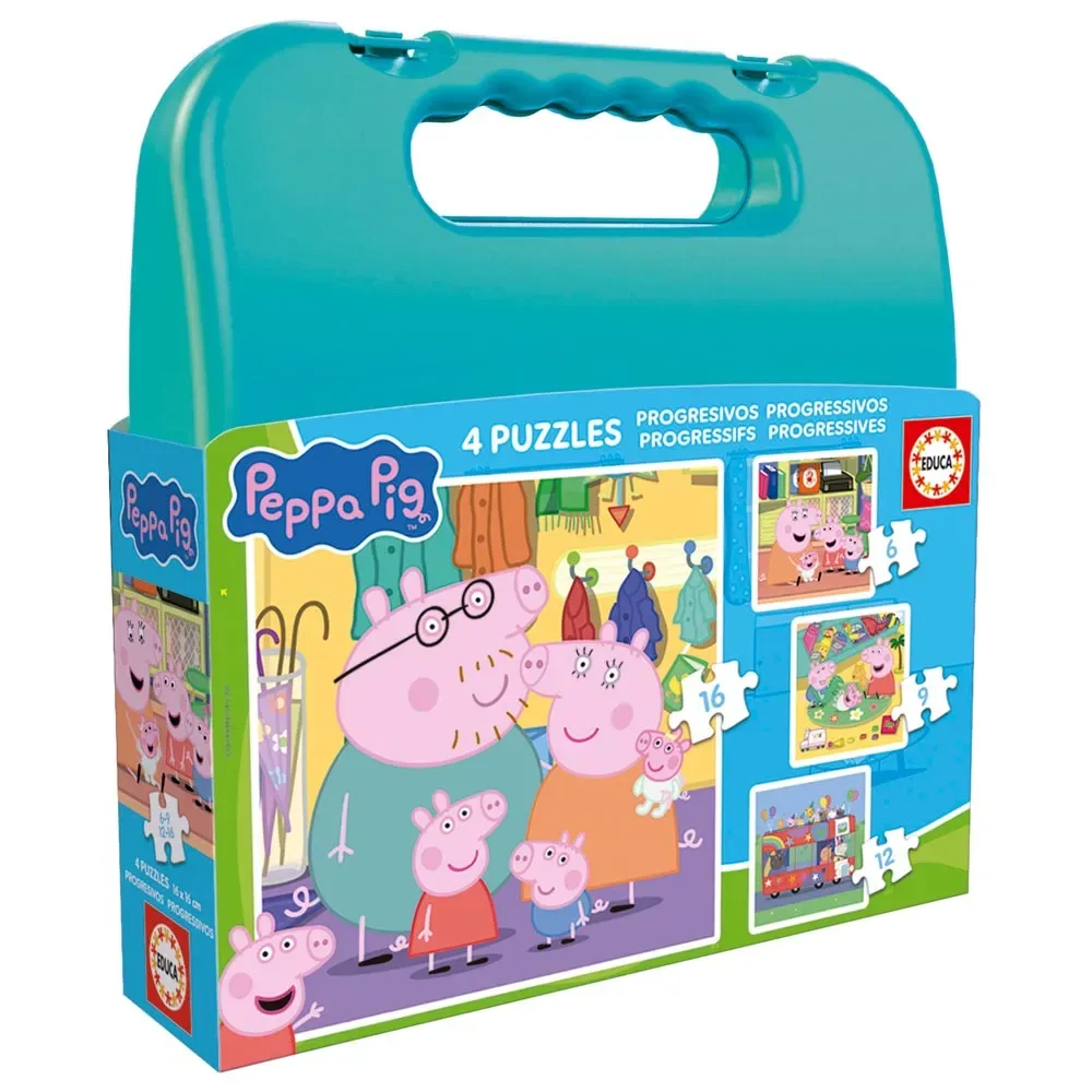 Peppa Gris Progressivt Pussel I Resväska 6-9 12-16 Bitar från Educa – kartong