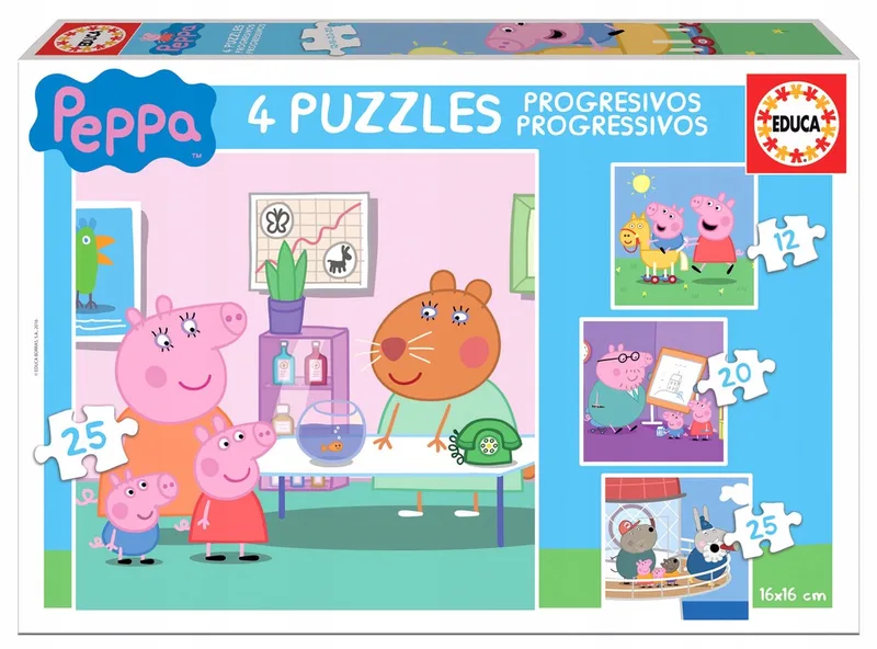 Peppa Pig Puzzels 12, 20, 25, 25 Stukjes fra Educa, Flerfarvet-udgave – æske