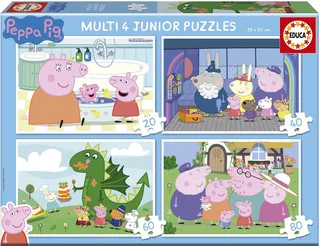 Peppa Pig puzzelset - 4 legpuzzels voor kinderen - 20 tot 80 stukjes. van Educa, editie Meerkleurig – doos 1 van 5
