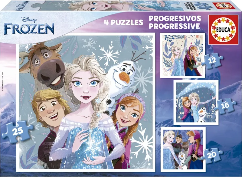 progressieve puzzel - FROZEN - 4 puzzels van 12-16-20-25 stukjes från Educa, utgåva Flerfärgad – kartong 1 av 2