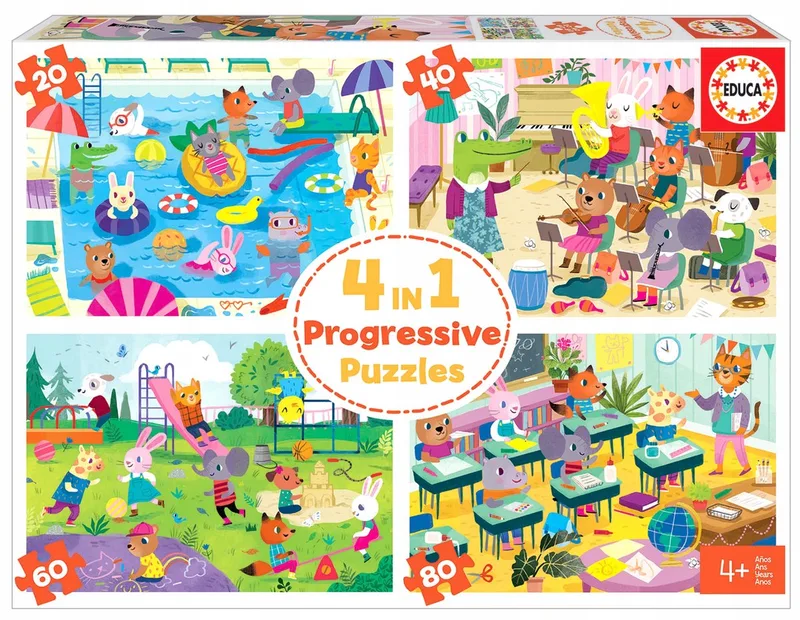 Progressieve Puzzels: Schoolleven 20-80 Stukjes från Educa, utgåva Flerfärgad – kartong