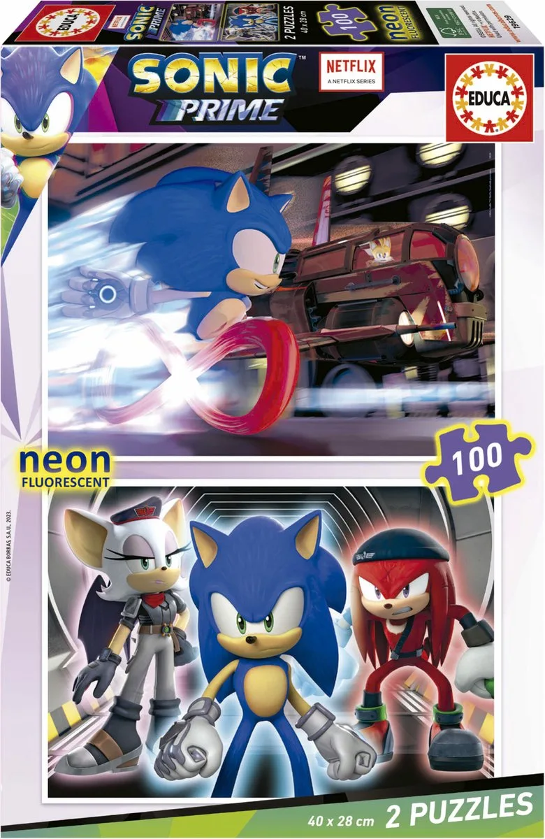 puzzel - 100 stuks - NEON SONIC från Educa, utgåva Flerfärgad – kartong 1 av 2