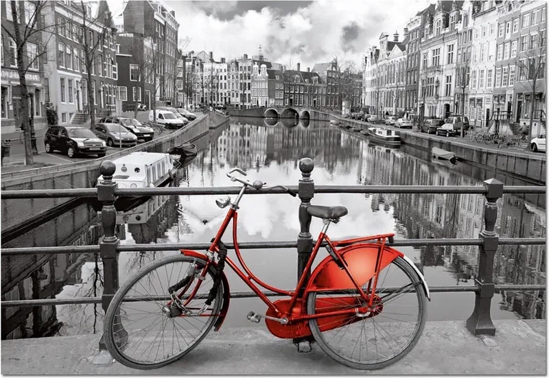 puzzel - 1000 stuks - Rode fiets in Amsterdam van Educa, editie Rood – doos
