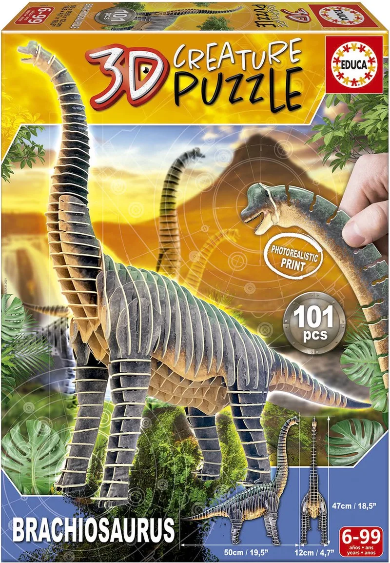 puzzel - 112 stuks - 3D BRACHIOSAURUS de Educa, édition Multicolore – boîte 1 sur 4