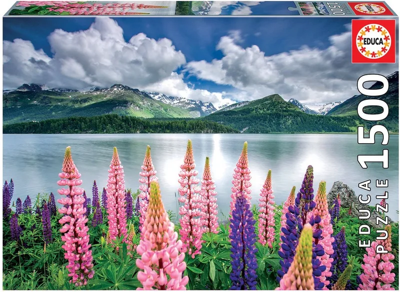 puzzel - 1500 stuks - Lupines in Zwitserland van Educa, editie Meerkleurig – doos