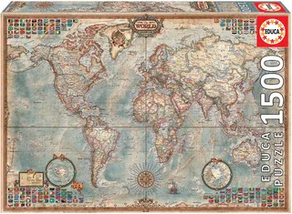 puzzel - 1500 stuks - Politieke wereldkaart van Educa, editie Meerkleurig – doos 1 van 2