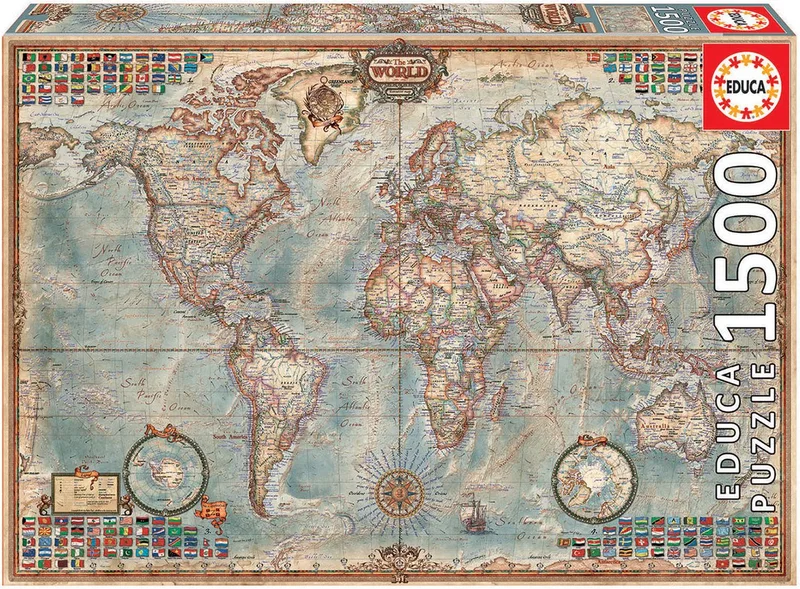 Puzzle Carte Du Monde Politique 1500 Pièces de Educa, édition Multicolore – boîte