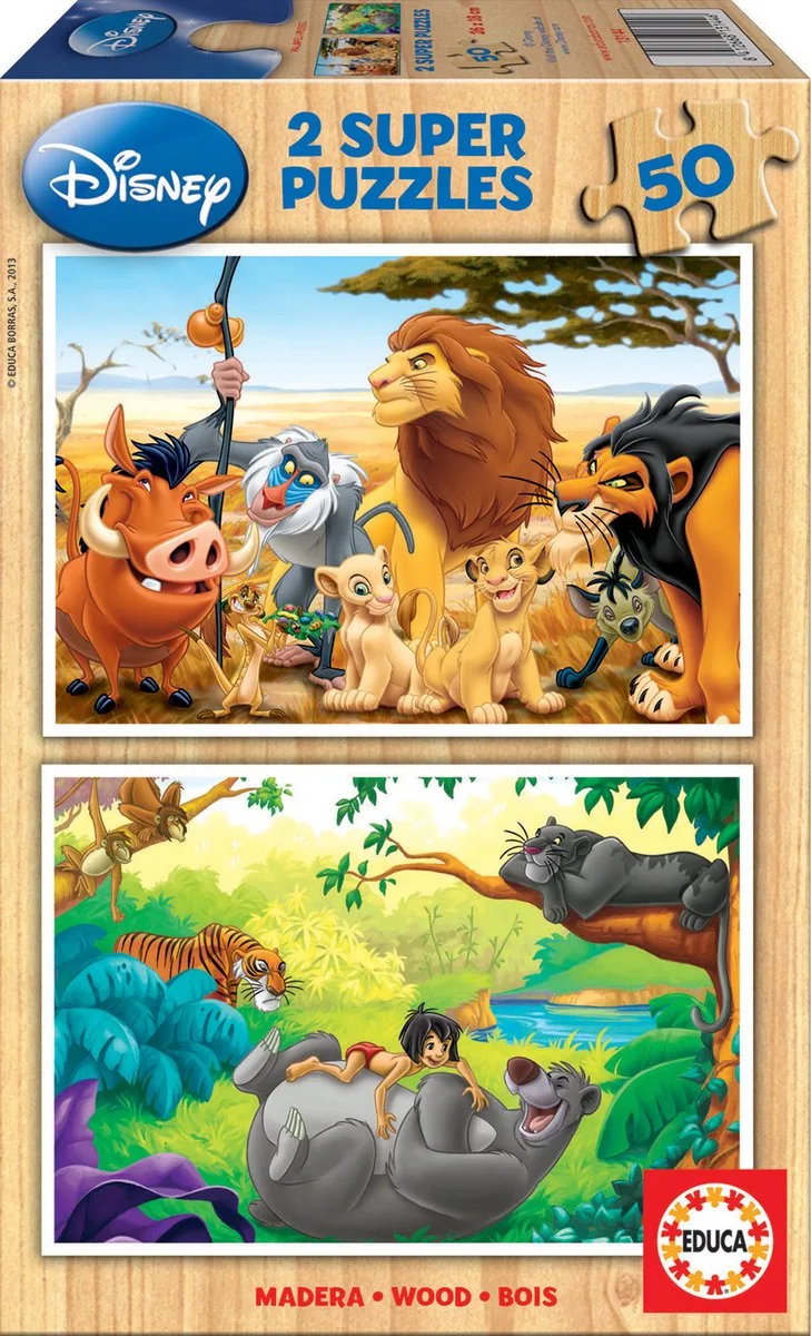 puzzel - 2 houten puzzels 50 stukjes - animal friends från Educa, utgåva Flerfärgad – kartong