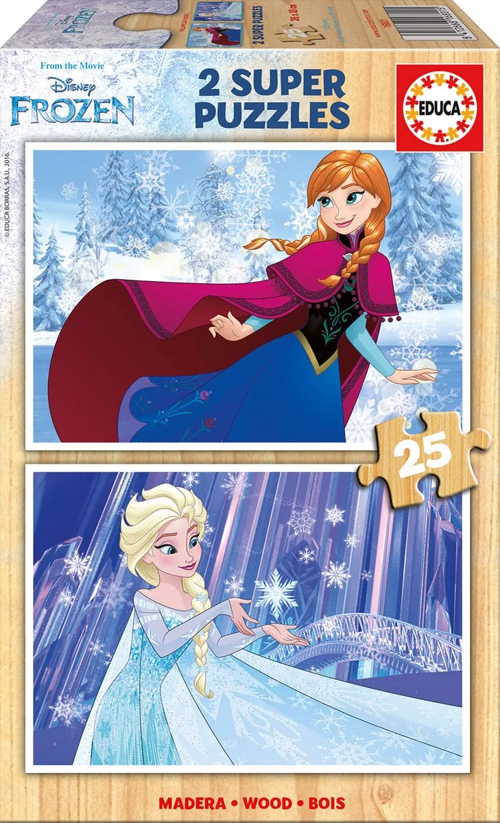 puzzel 2 x 25 stukjes Frozen van Educa, editie Roze – doos