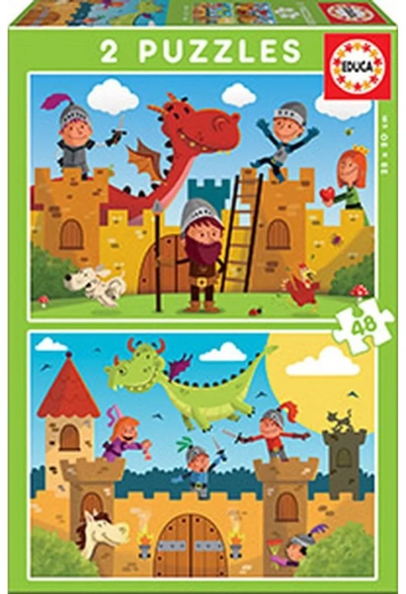puzzel - 2 x 48 stuks - Het drakenkasteel van Educa, editie Meerkleurig – doos