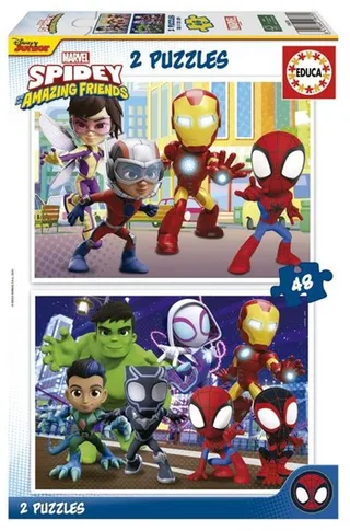 puzzel - 2 x 48 stuks - SPIDEY AMAZIN FRIENDS van Educa, editie Meerkleurig – doos 1 van 2