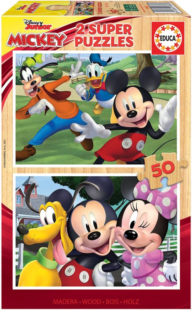 puzzel - 2 x 50 stuks - hout - MICKEY & FRIENDS van Educa, editie Meerkleurig – doos