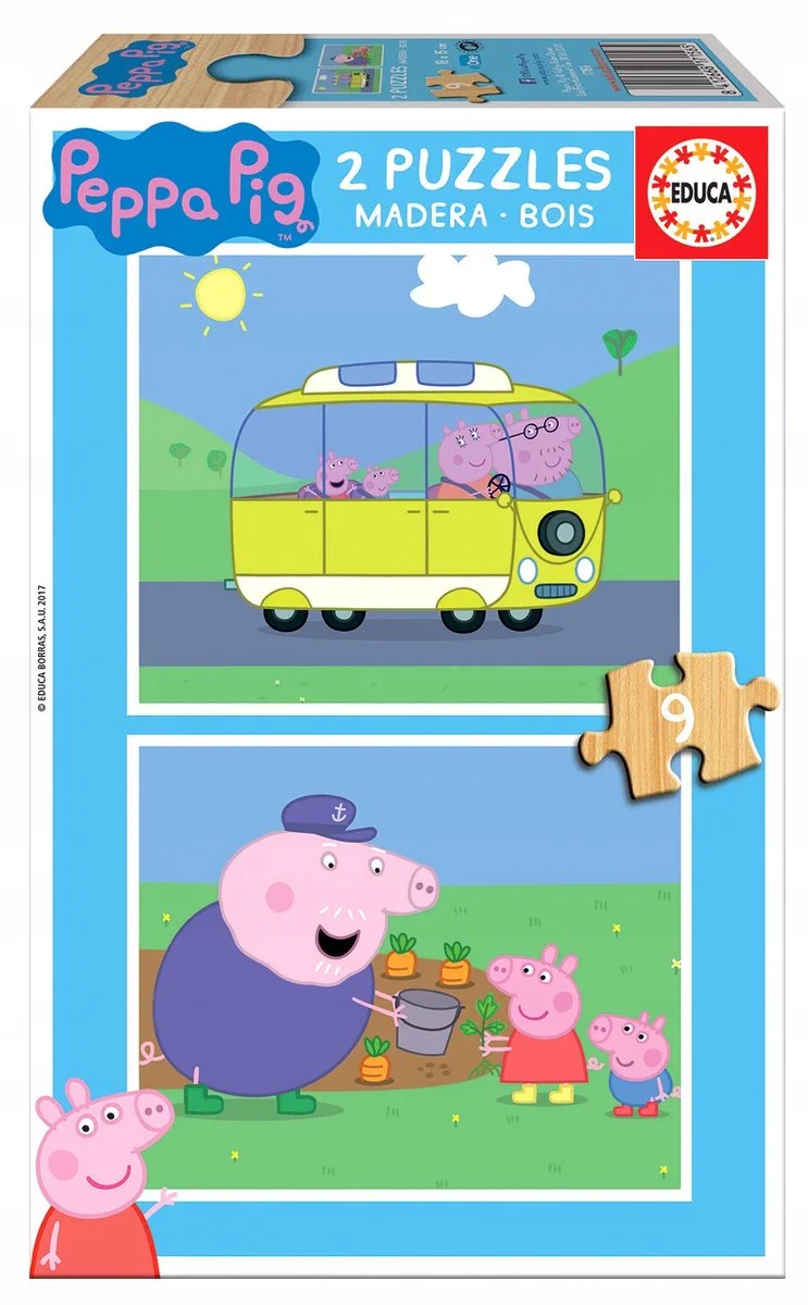 puzzel 2 x 9 stuks - Peppa Pig van Educa, editie Meerkleurig – doos