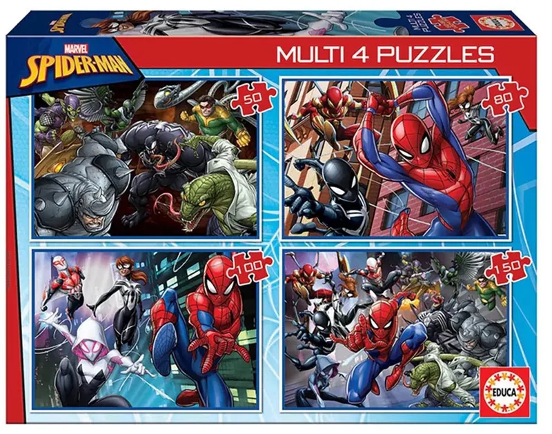 puzzel - 4 puzzels - 50-80-100-150 stukjes - Spiderman - Legpuzzel från Educa, utgåva Flerfärgad – kartong