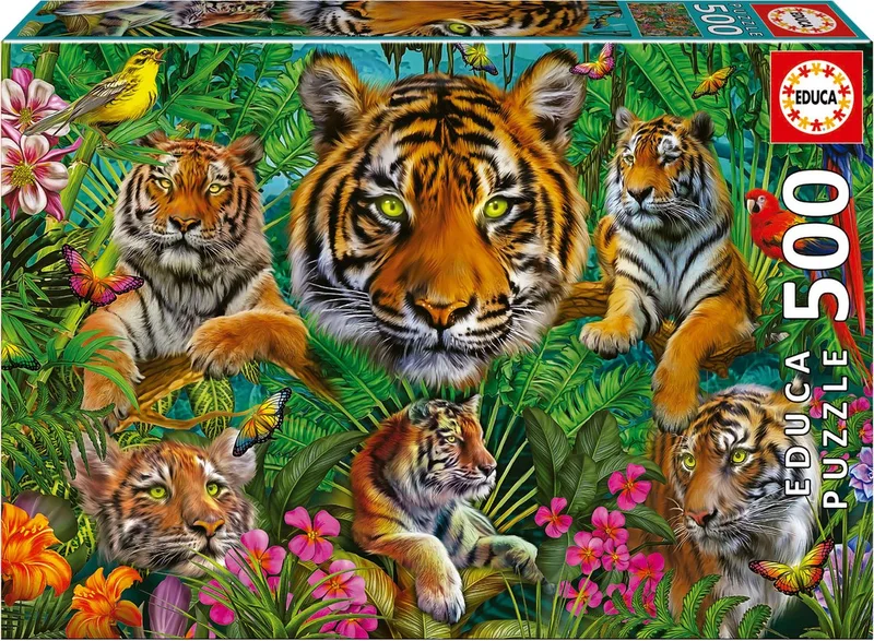 puzzel - 500 stuks - Tijger Jungle van Educa, editie Meerkleurig – doos
