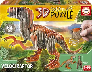 puzzel - 64 stuks - Velociraptor 3D van Educa, editie Meerkleurig – doos 1 van 2