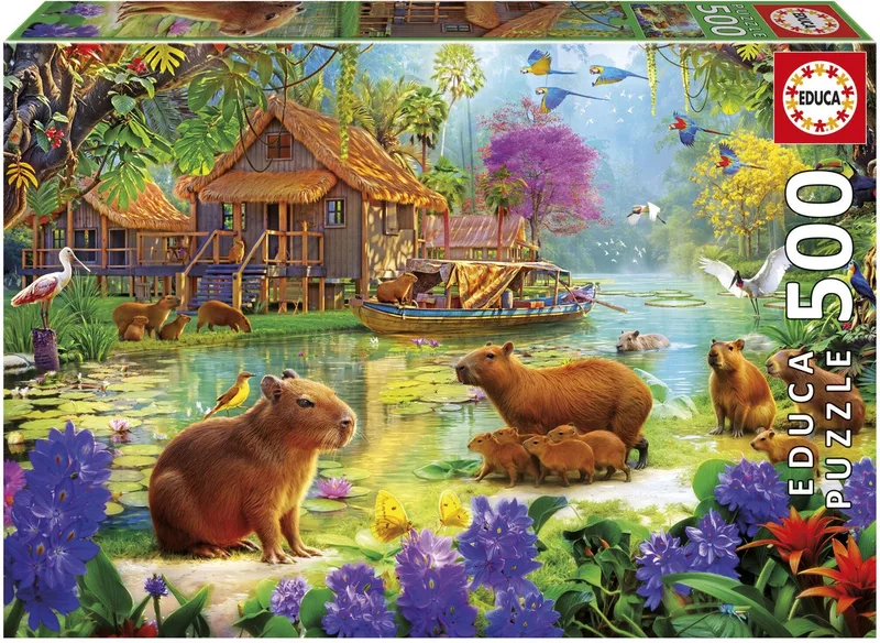 Puzzel - Capybara Village - 500 stukjes - legpuzzel van Educa, editie Meerkleurig – doos