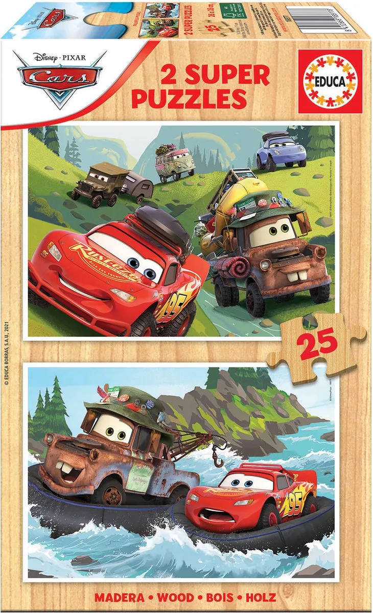 Puzzel CARS - Houten puzzel - 2 x 25 stukjes - legpuzzel voor kinderen van Educa, editie Meerkleurig – doos