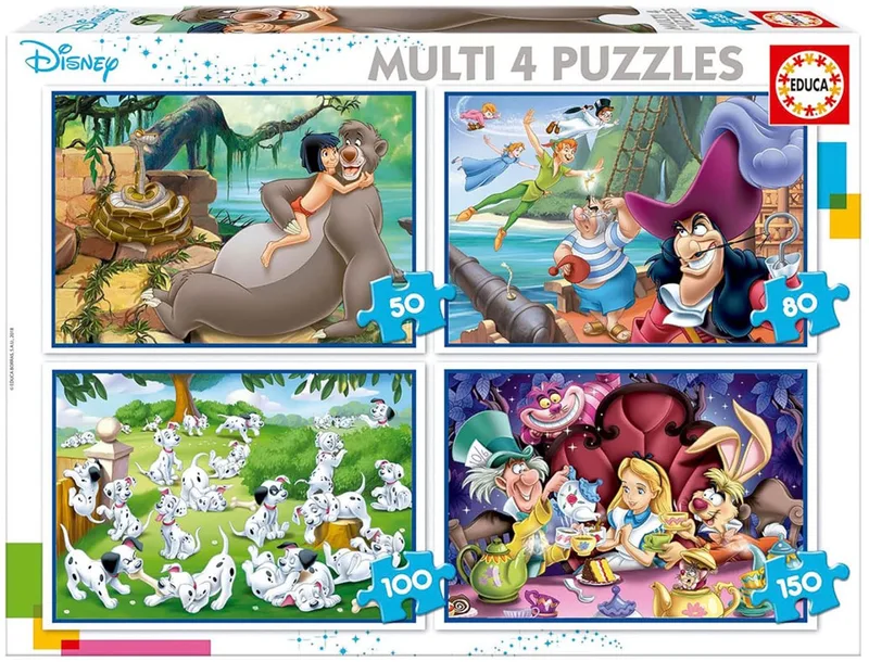 puzzel - Disney classic multi - 4 puzzels 50-80-100-150 stukjes van Educa, editie Meerkleurig – doos