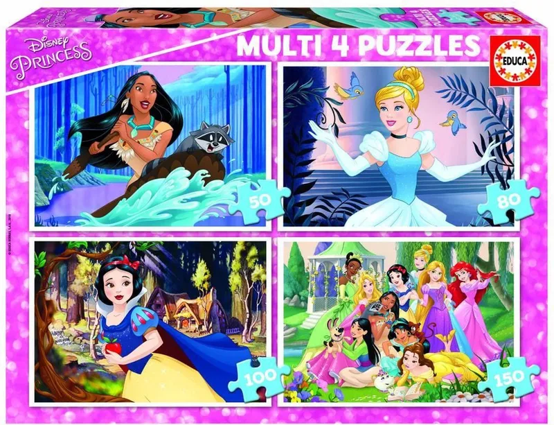 puzzel Disney Prinsessen - 4 puzzels van 50 / 80 / 100 / 150 stukjes van Educa, editie Meerkleurig – doos