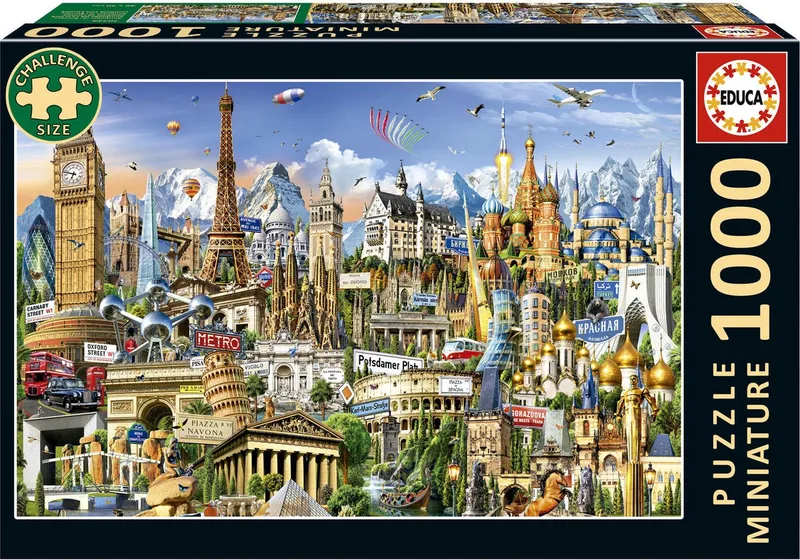 Puzzel - Europa symbolen - 1000 stukjes - miniatuur puzzel - Legpuzzel van Educa, editie Meerkleurig – doos