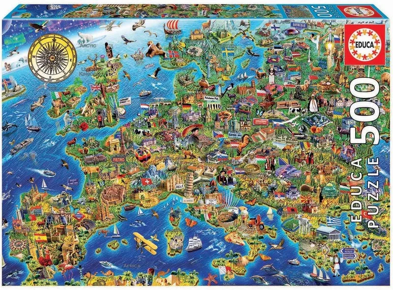 Puzzel - Grappige Landkaart van Europa - Legpuzzel - 500 stukjes van Educa, editie Meerkleurig – doos