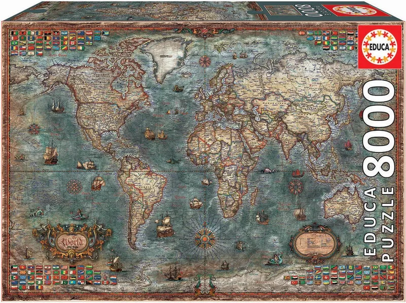 Puzzel - Historische Wereldkaart - 8000 stukjes - Legpuzzel fra Educa, Flerfarvet-udgave – æske