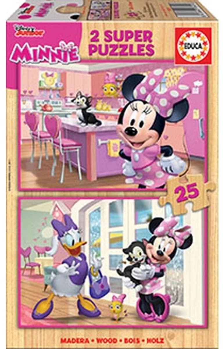 puzzel hout 2 x 25 stuks - Minnie van Educa, editie Meerkleurig – doos