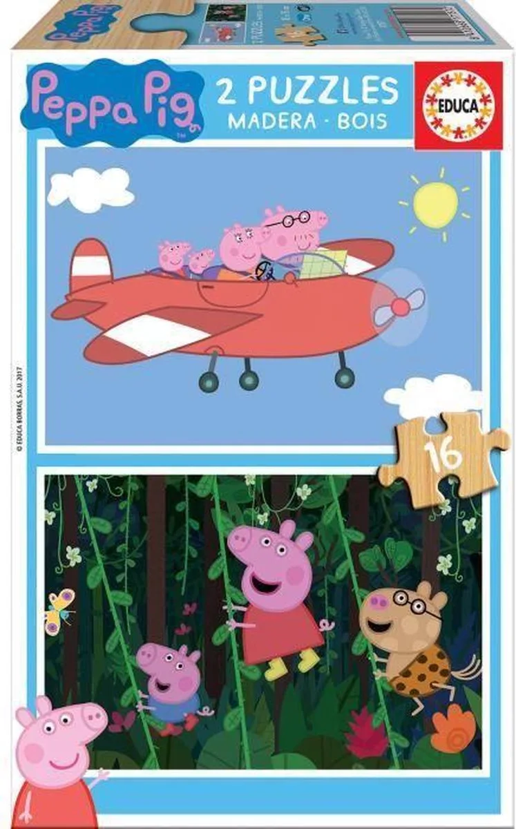 puzzel hout - Peppa Pig - 2 x 16 stukjes van Educa, editie Meerkleurig – doos