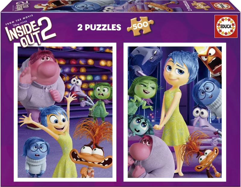 puzzel Inside Out 2 - 2x500 stukjes Disney film puzzel. fra Educa, Flerfarvet-udgave – æske