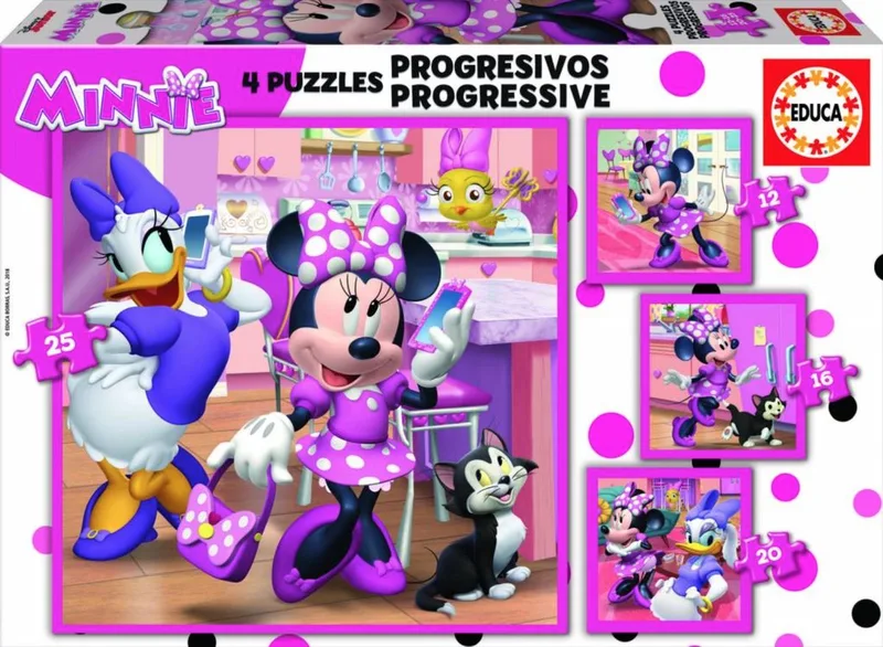 puzzel Minnie Mouse progressief - 4-in-1 kartonnen legpuzzel. from Educa, Multicolour edition – box