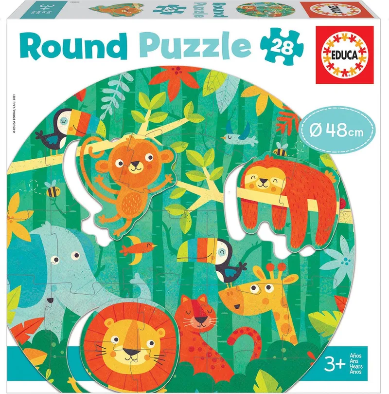 Puzzel - Ronde puzzel de jungle 28 stuks van Educa, editie Meerkleurig – doos