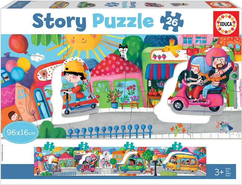 puzzel - Voertuigen - Verhaal Puzzel - 26 stukjes van Educa, editie Meerkleurig – doos