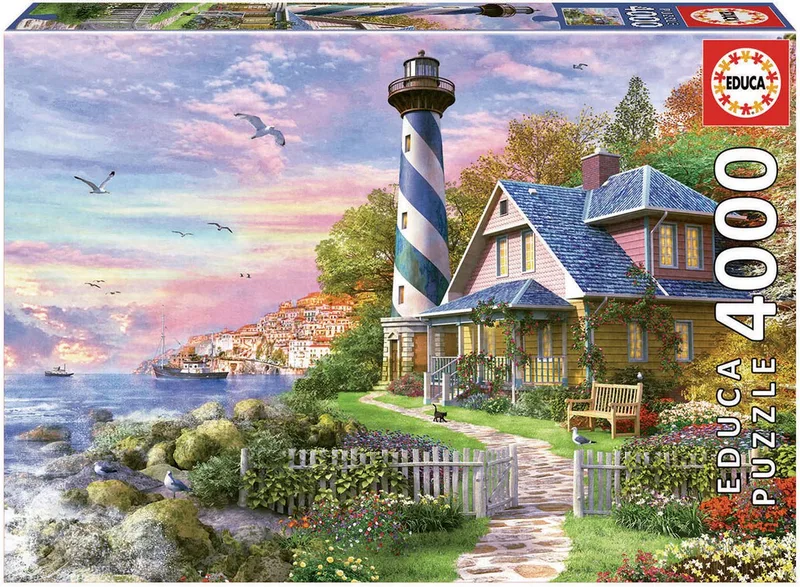 puzzel - Vuurtoren in Rock Bay - 4000 stukjes van Educa, editie Meerkleurig – doos