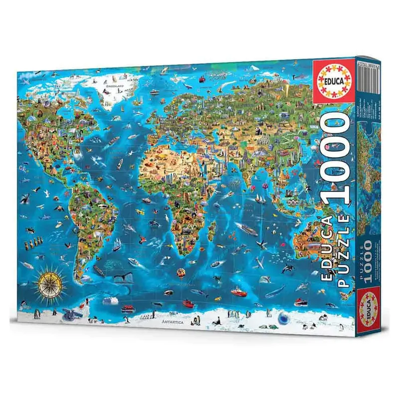 Puzzel - Wereld wonderen - wereldkaart - 1000 stukjes - Legpuzzel von Educa, Ausgabe Mehrfarbig – Schachtel 2 von 3