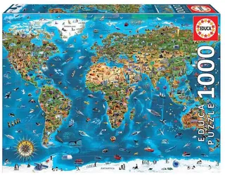 Puzzel - Wereld wonderen - wereldkaart - 1000 stukjes - Legpuzzel von Educa, Ausgabe Mehrfarbig – Schachtel 1 von 3