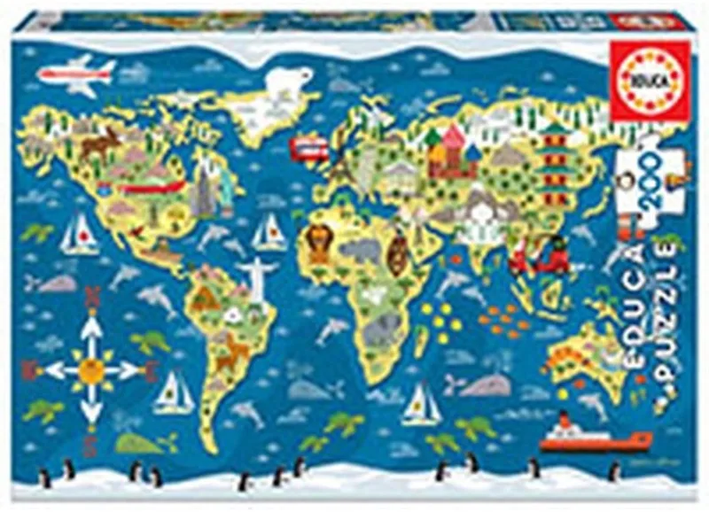 puzzel wereldkaart 200 stukjes van Educa, editie Meerkleurig – doos