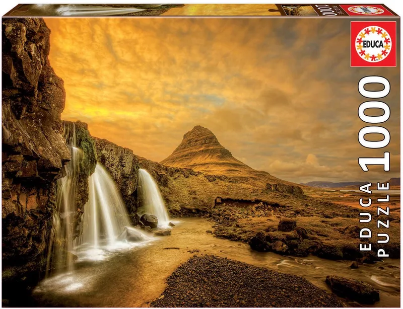 Puzzle 1000 - Kirkjufellsfoss Waterfall, Iceland (017971) from Educa, Brown edition – box