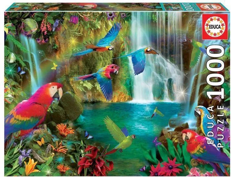Puzzle 1000 - Tropical Parrots (018457) van Educa, editie Multi-coloured – doos