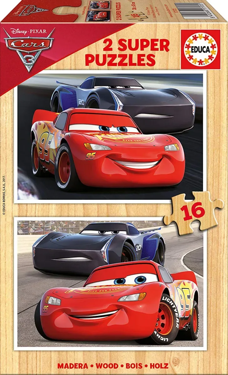 Puzzle 2 Puzzles en Bois - Cars - 10 à 25 pièces van Educa – doos