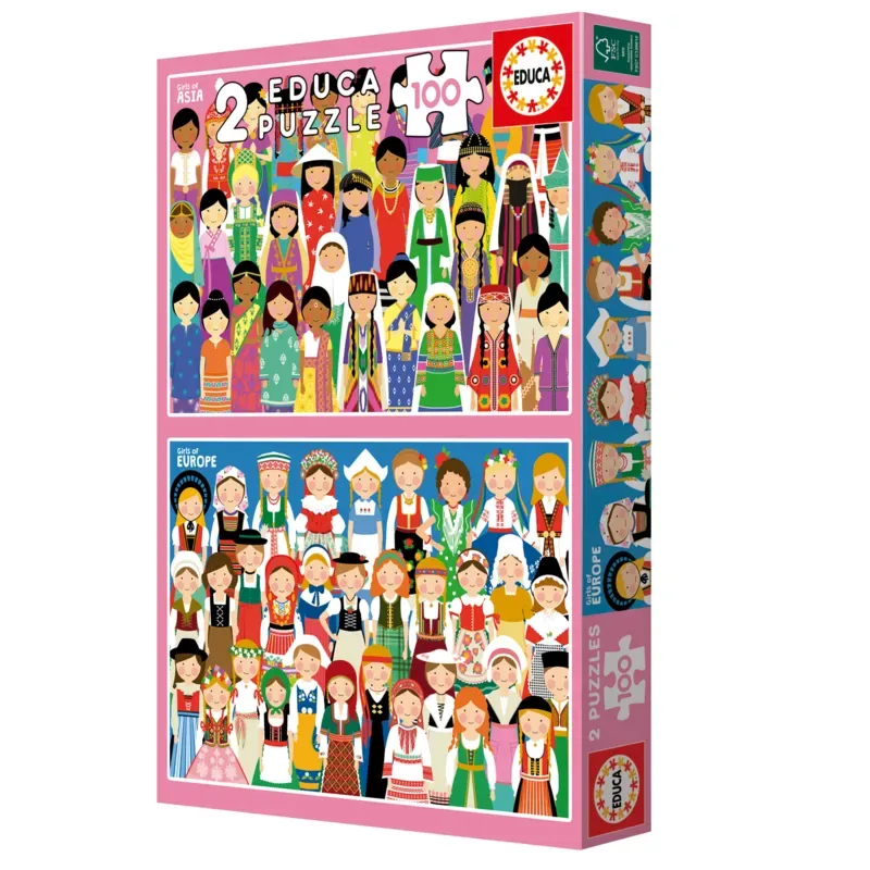 Puzzle 2 Puzzles - Filles d'Europe et Filles d'Asie - 100 à 149 pièces de Educa – boîte