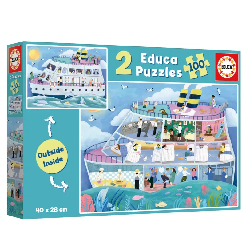 Puzzle 2 Puzzles - Intérieur/Extérieur - Bateau - 100 à 149 pièces von Educa – Schachtel