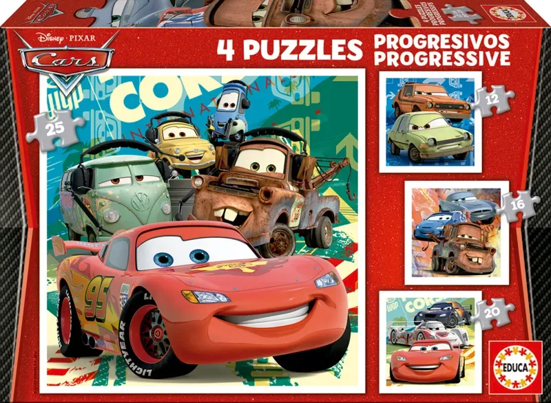 Puzzle 4 Puzzles Progressifs - Cars 2 - 10 à 25 pièces de Educa – boîte