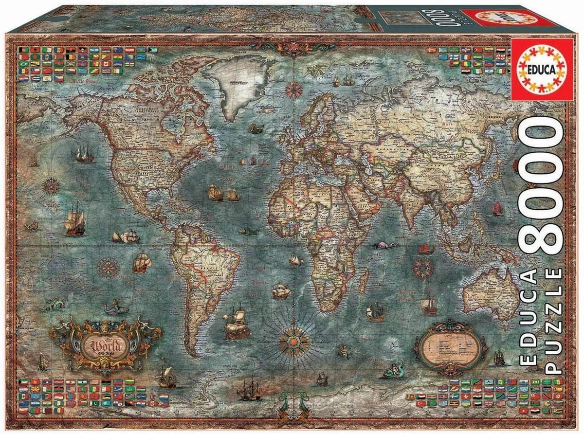 Puzzle Antike Weltkarte Historische Landkarte Atlas Vintage, 8000 Puzzleteile von Educa – Schachtel