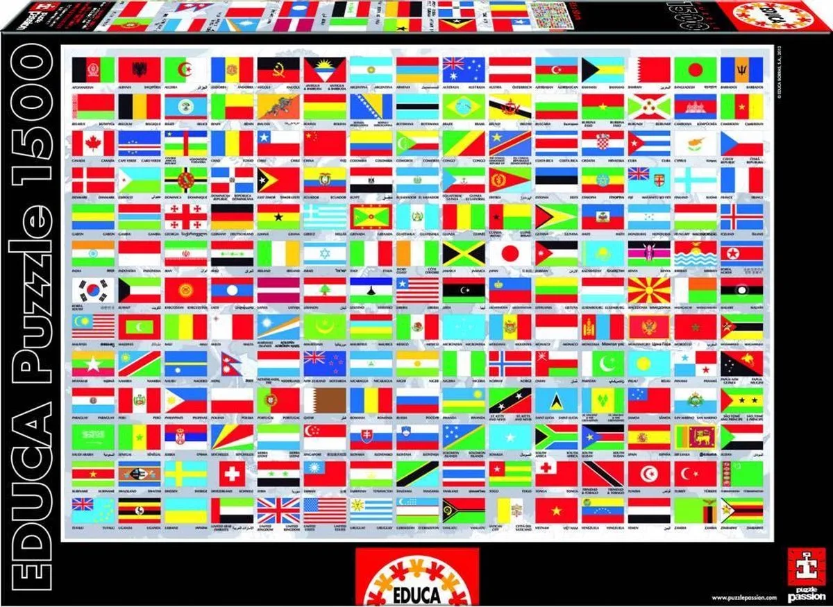 Vlaggen van de wereld - 1500 stukjes van Educa – doos